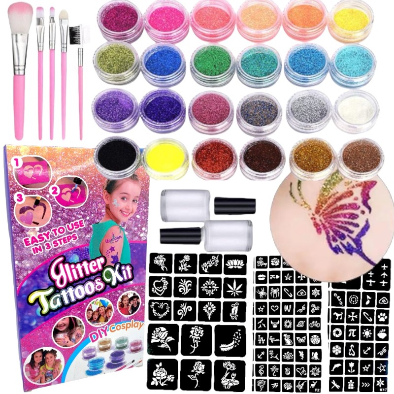 copy of Zestaw do robienia tatuaży Tatuaże brokatowe BROKATY Tattoo Glitter Kit