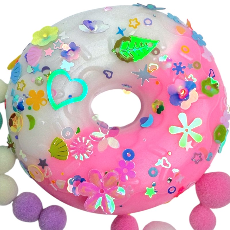 Squishy Donut z Cekinami i Pomponami 7,5cm