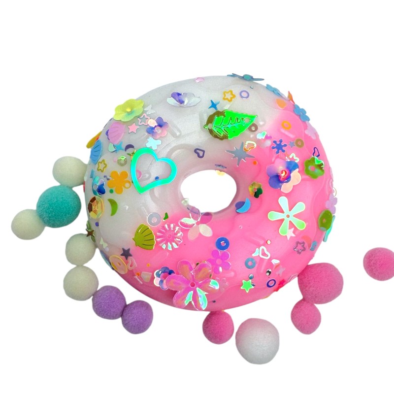 Squishy Donut z Cekinami i Pomponami 7,5cm