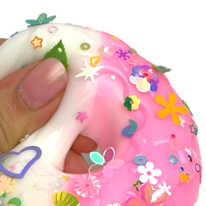 Squishy Donut z Cekinami i Pomponami 7,5cm