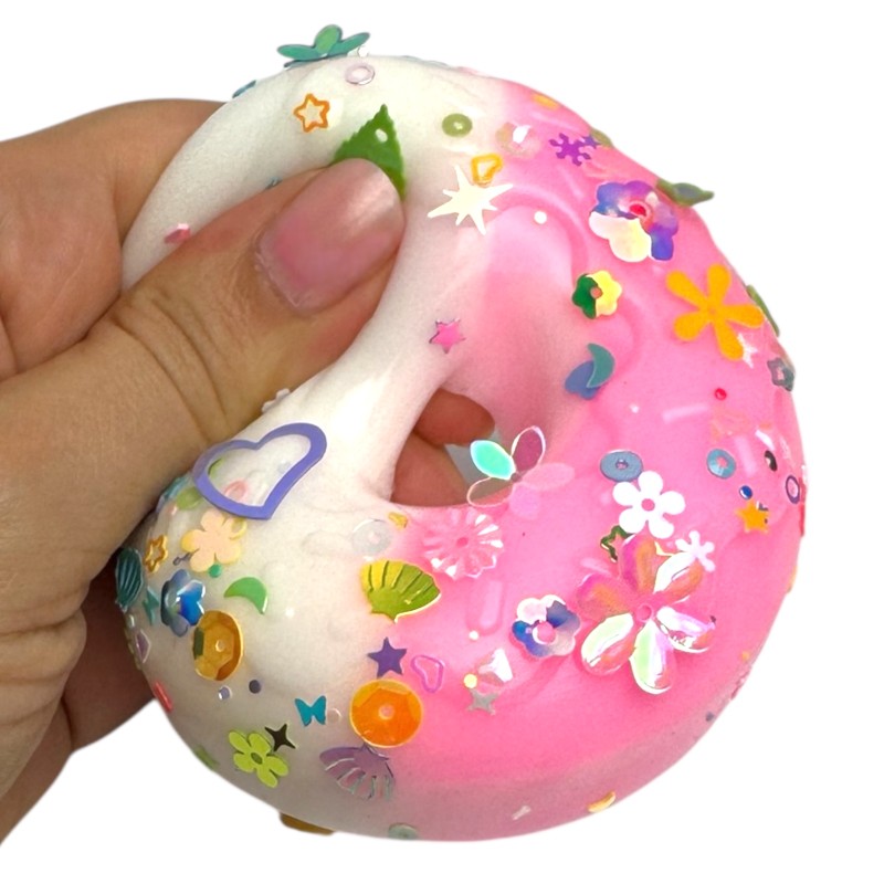 Squishy Donut Ciastko z Cekinami i Pomponami 7,5cm