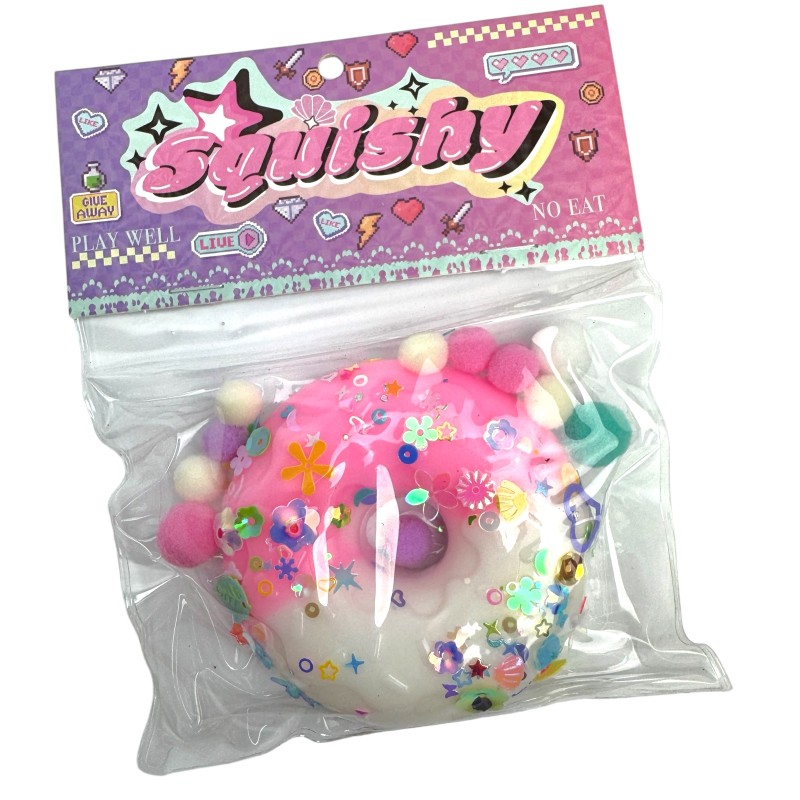 Squishy Donut z Cekinami i Pomponami 7,5cm