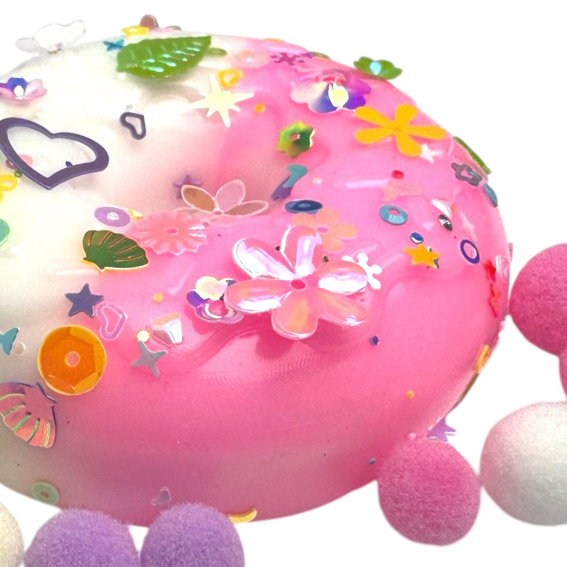 Squishy Donut z Cekinami i Pomponami 7,5cm