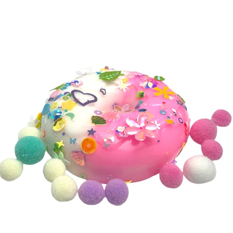 Squishy Donut Ciastko z Cekinami i Pomponami 7,5cm