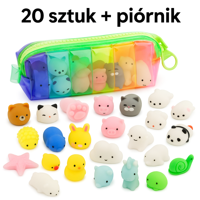 ZESTAW MOCHI 20szt. GNIOTKI SENSORYCZNE Przyjaciele + SASZETKA