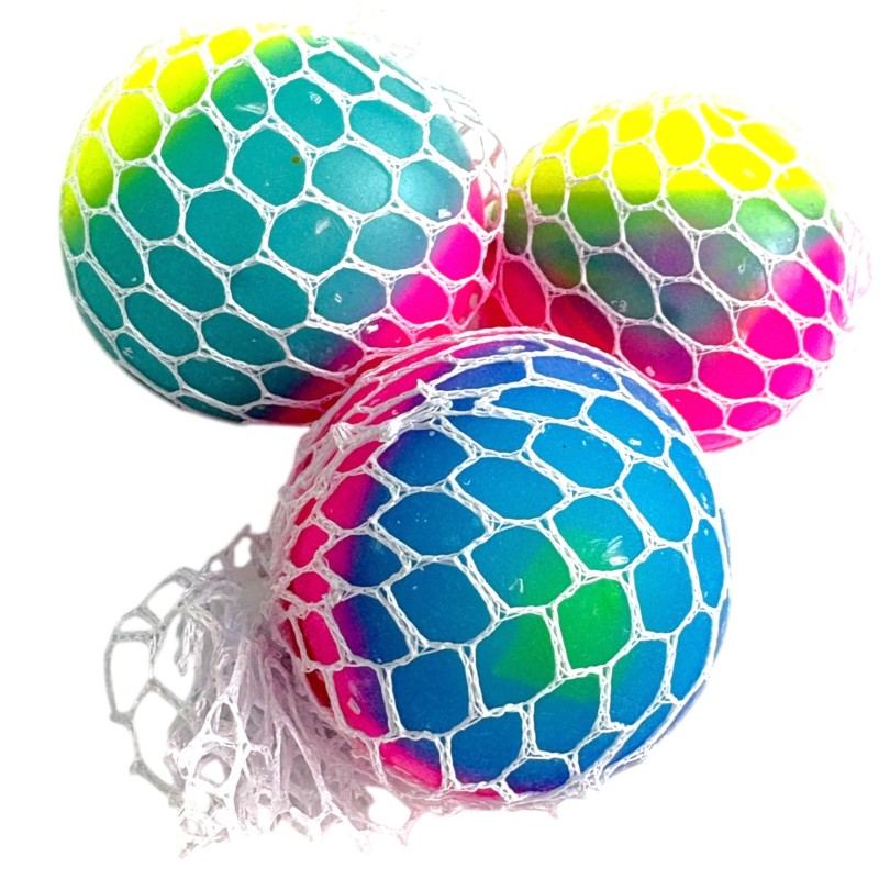 Gniotek antystresowy tęczowa kula 6 cm w siatce