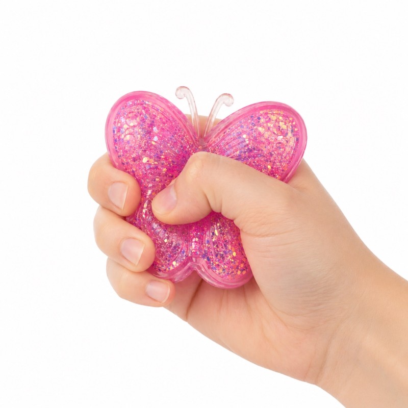 Gniotek antystresowy żelowy motyl brokatowy 7x8 cm