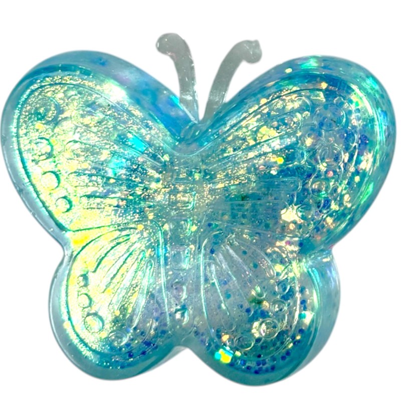 Gniotek antystresowy żelowy motyl brokatowy 7x8 cm